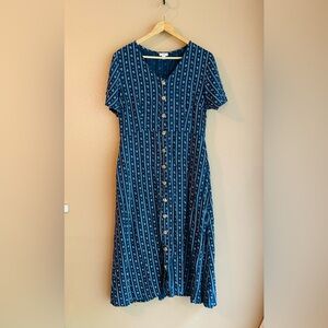 Vintage Elegant Blue Floral Button-Down Dress